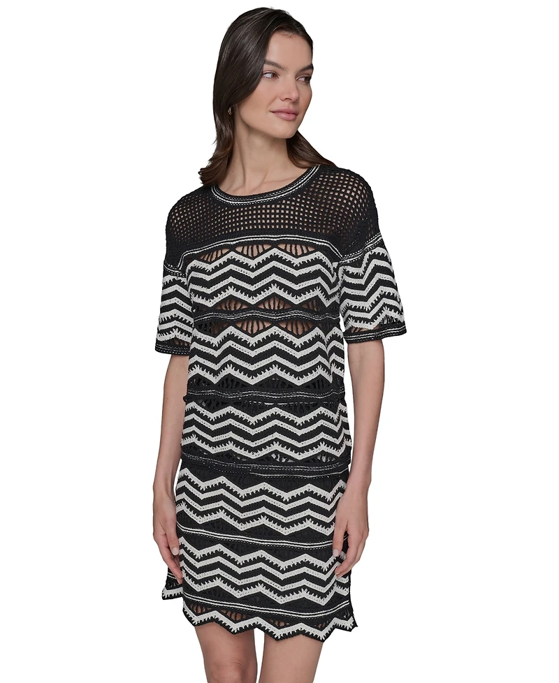 Karl Lagerfeld Paris Women's Short-Sleeve Chevron Knit Sweater Dress