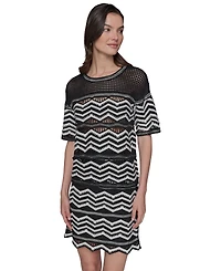 Karl Lagerfeld Paris Women's Short-Sleeve Chevron Knit Sweater Dress