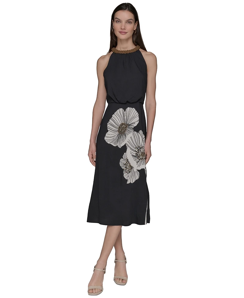 Karl Lagerfeld Paris Women's Halter-Neck Midi Dress