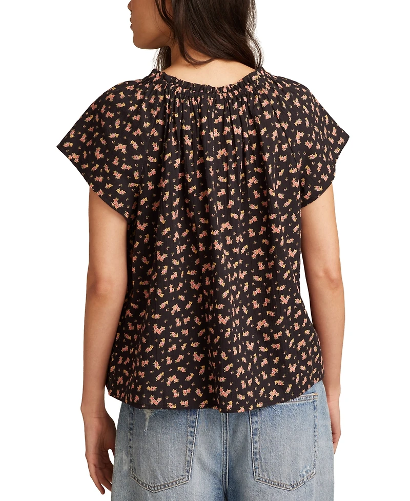 Lucky Brand Floral Short Sleeve Peasant Top