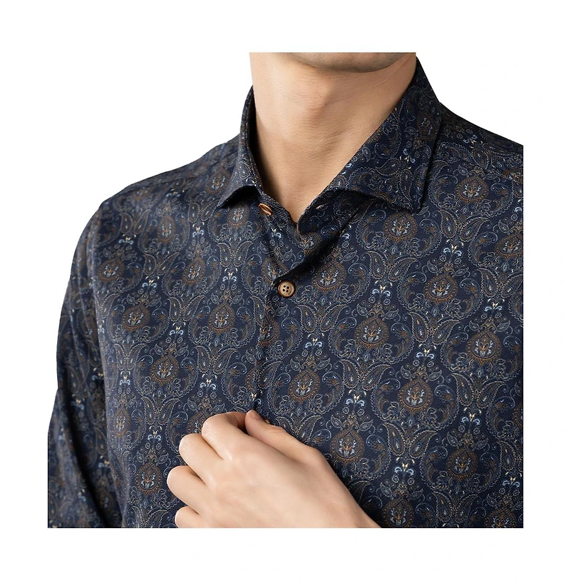 Luchiano Visconti Men's Navy Paisley jacquard Shirt