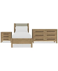 Davie 3-Pc. Twin Set (Upholstered Bed, Dresser & 3-Drawer Nightstand)