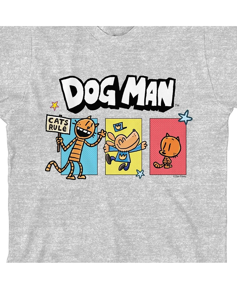 Dog Man Boys Petey the Cat & Lil' Youth Heather Gray Short Sleeve Tee-xl