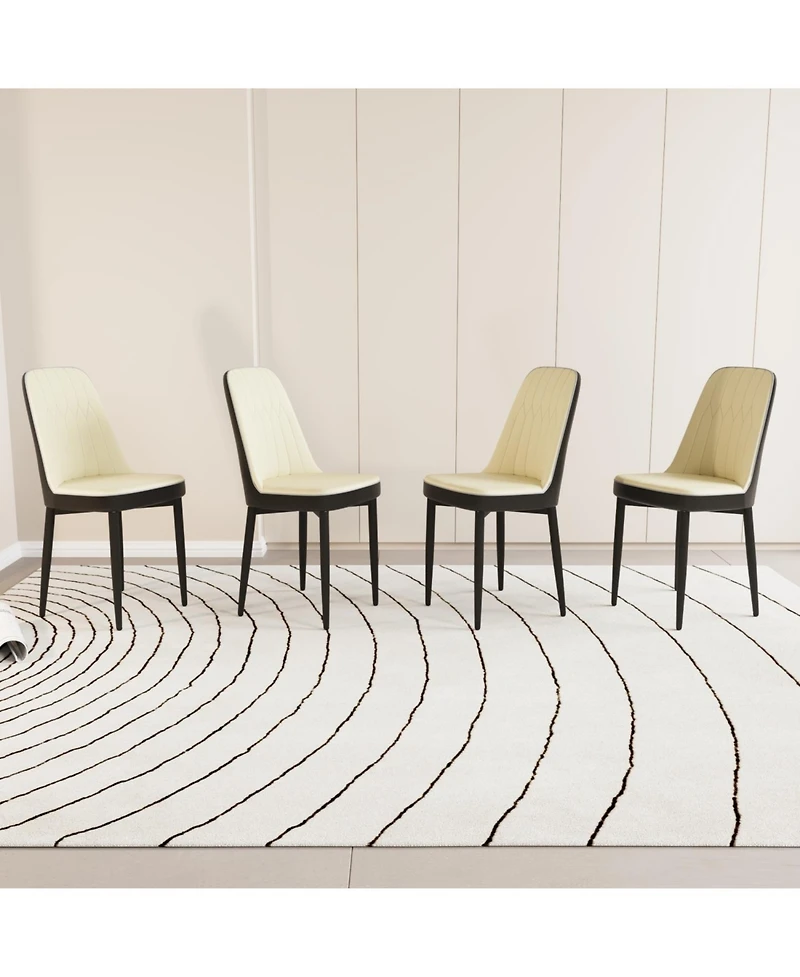 Streamdale Modern Dining Chair with Pu Leather and Black Legs, Set of 4 (Beige and Black)
