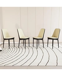 Streamdale Modern Dining Chair with Pu Leather and Black Legs, Set of 4 (Beige and Black)