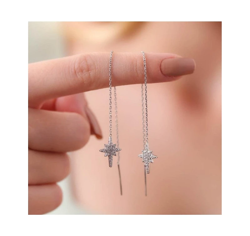 Spero London Northernstar Starbust Sterling Silver Chain Drop Earrings
