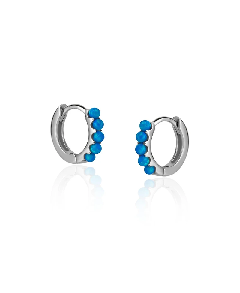 Spero London Beaded Blue Opal Huggie Hoop Earrings