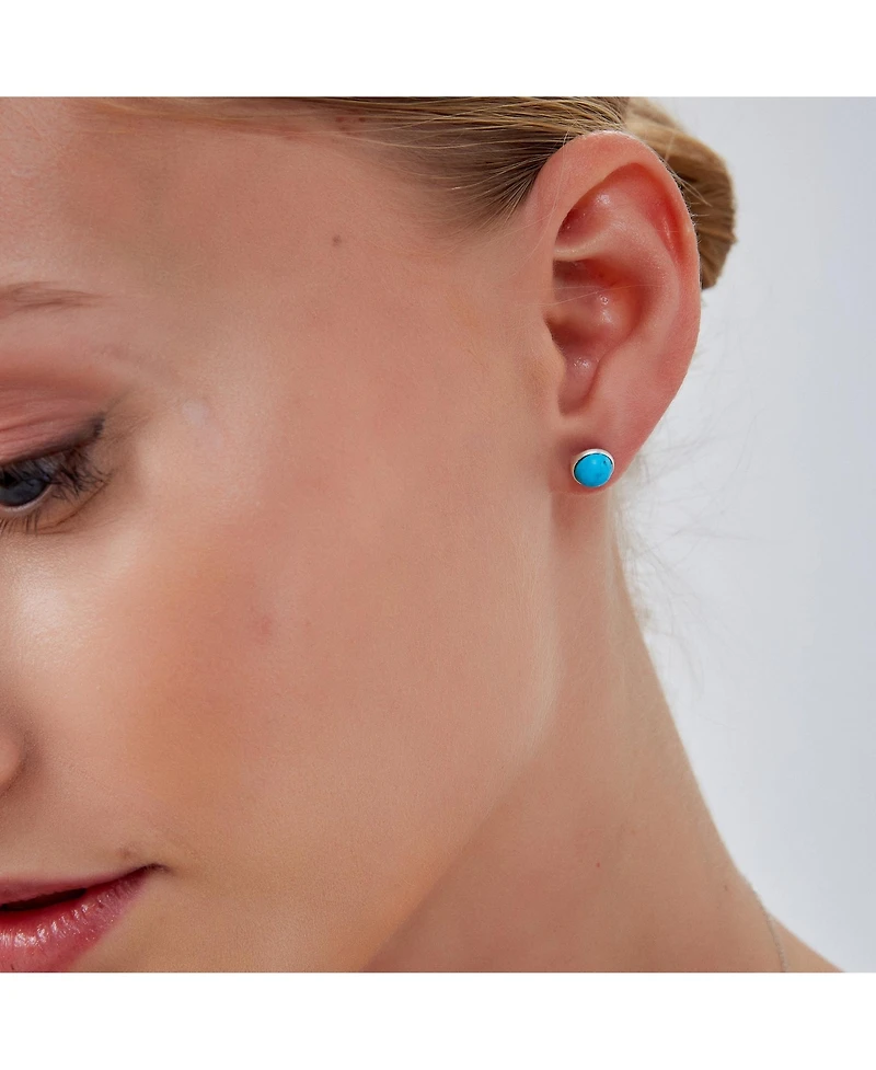Spero London Blue Turquoise Dome Sterling Silver Stud Earrings