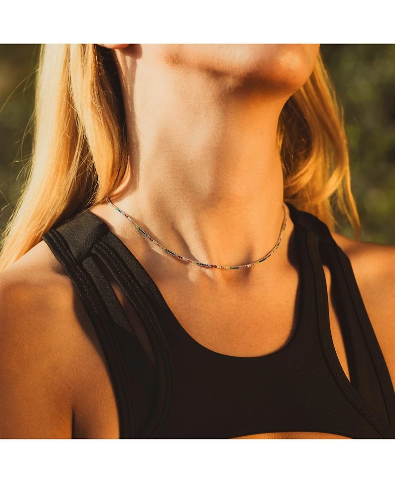 Spero London Rainbow Colourful Sterling Silver Tennis Necklace