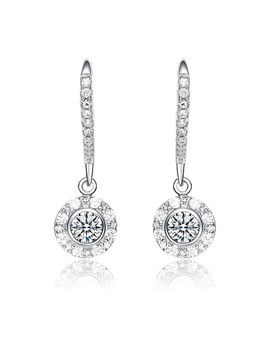 Sterling Silver White Gold Plating with Clear Cubic Zirconia Round Drop Earrings