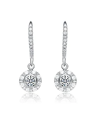 Sterling Silver White Gold Plating with Clear Cubic Zirconia Round Drop Earrings
