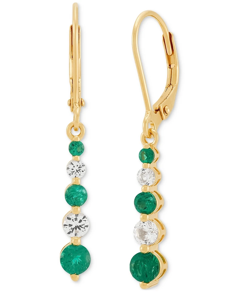Created Emerald (3/4 ct. t.w.) & Created White Sapphire (5/8 ct. t.w.) Drop Earrings in 14k Yellow Gold Over Sterling Silver