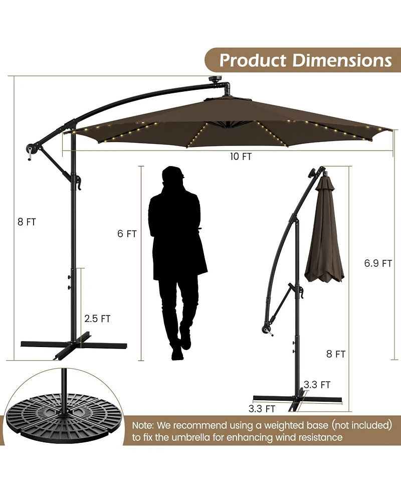 10 Feet Patio Umbrella with 112 Solar-Powered Led Lights