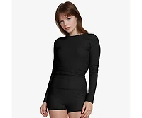 Calypsa Women's Avery 2-Piece Long Sleeve Wrap Swim Set With Reversible Top and Tummy Control Shorts