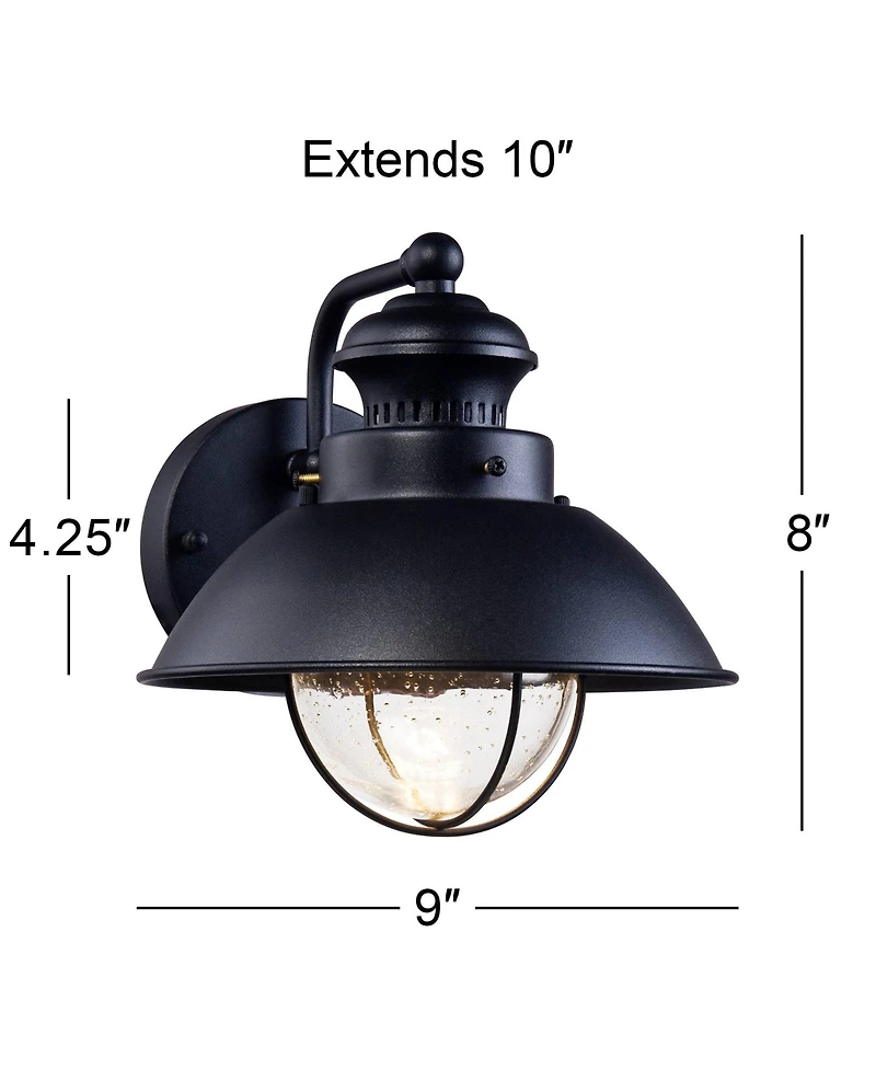 John Timberland Industrial Outdoor Wall Light Fixtures Set of 2 Black Metal Led 8" Seedy Glass for Exterior Barn Deck House Porch