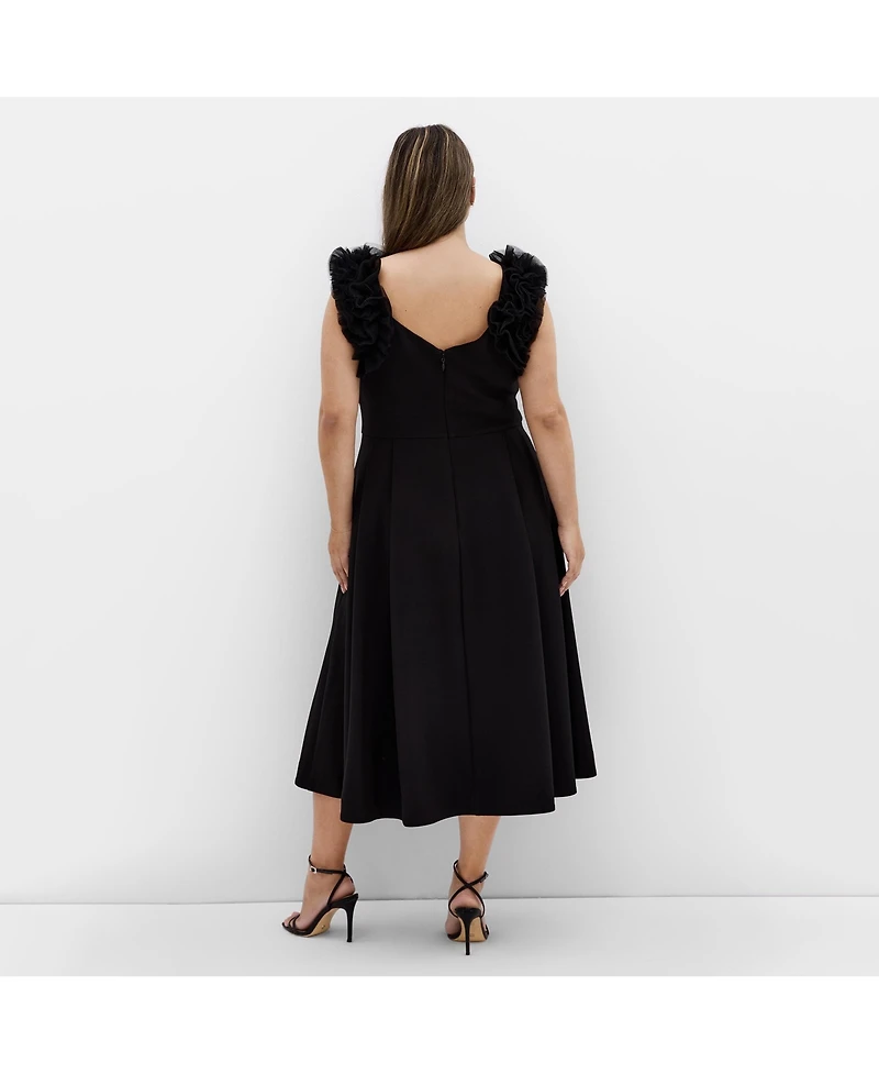 City Chic Plus Roselyn Ruffle Tulle Midi Dress