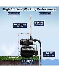1200 W Garden Water Pump Shallow Well Pressurized Irrigation-Black