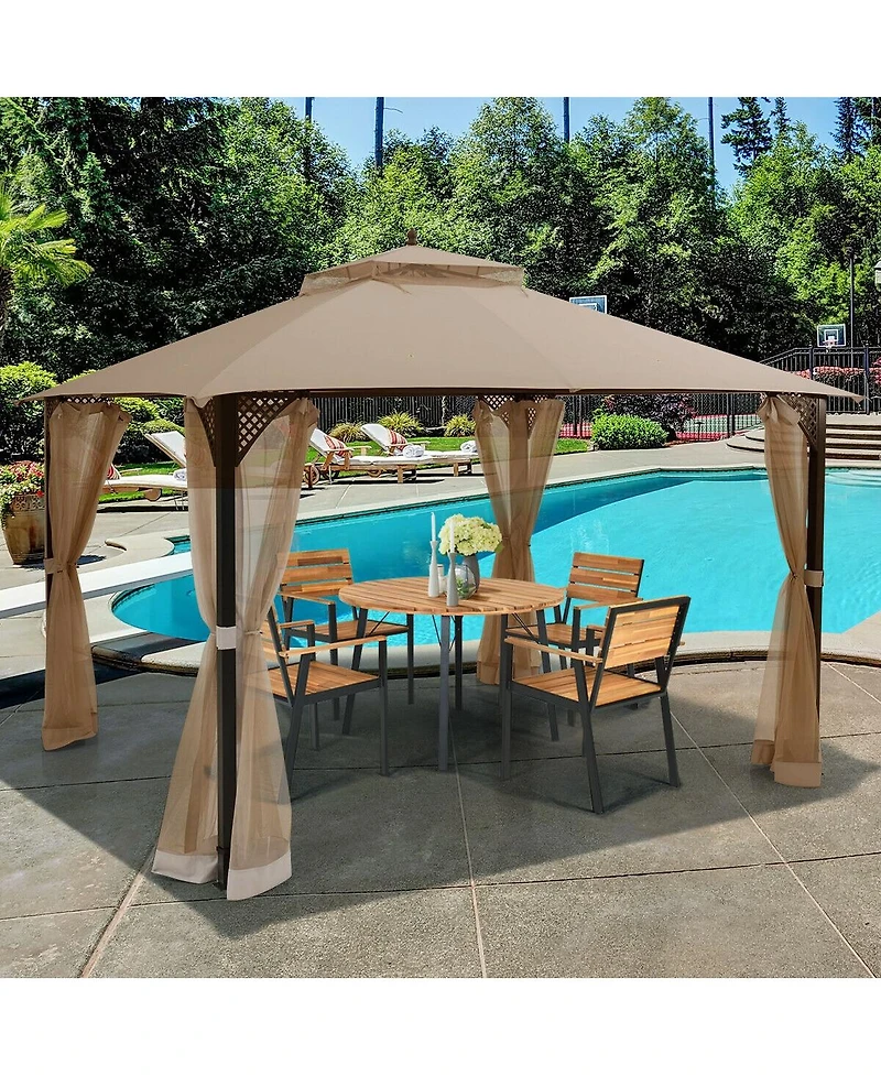 12 x 10 Feet Outdoor Double Top Patio Gazebo with Netting