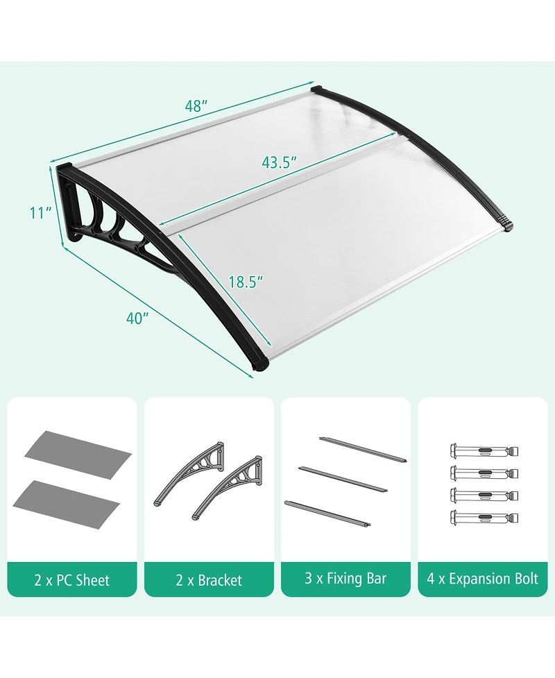 48 x 40 Inch Outdoor Front Door Window Awning Door Canopy Exterior-Black