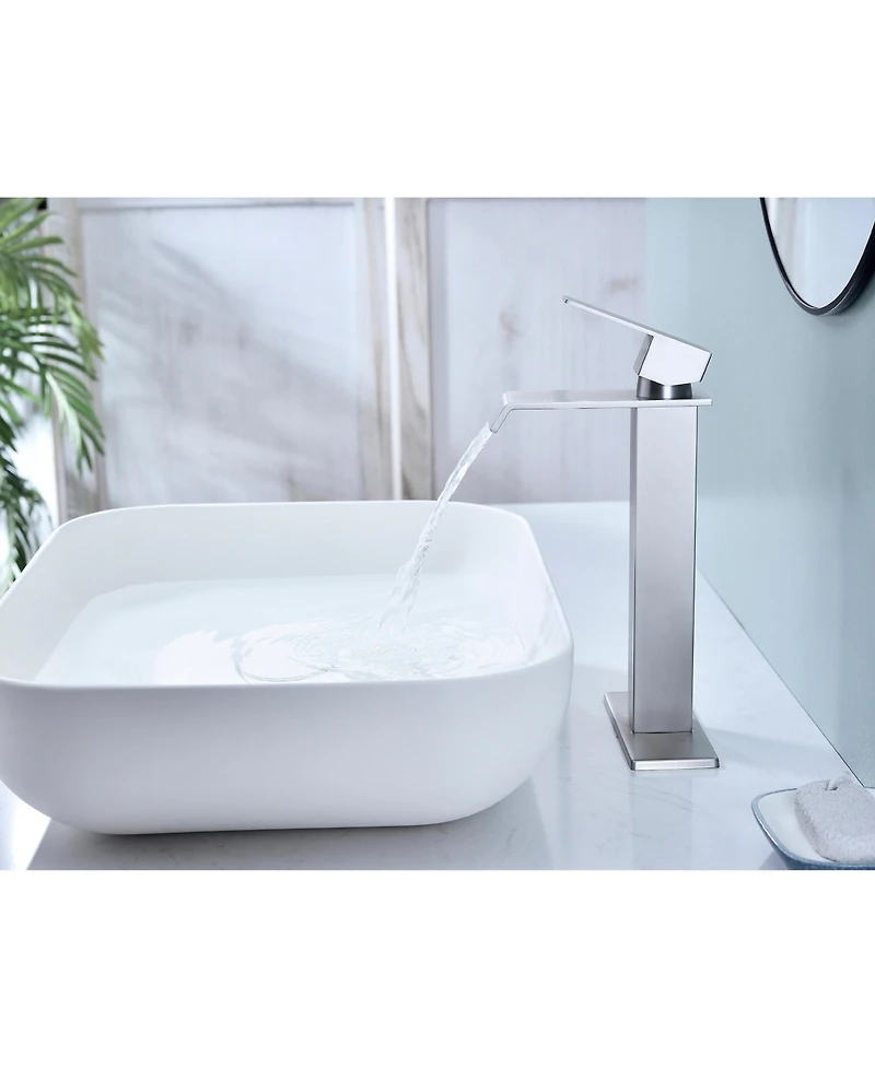 Waterfall Spout Bathroom Faucet, Single Handle Bathroom Vanity Sink Faucet