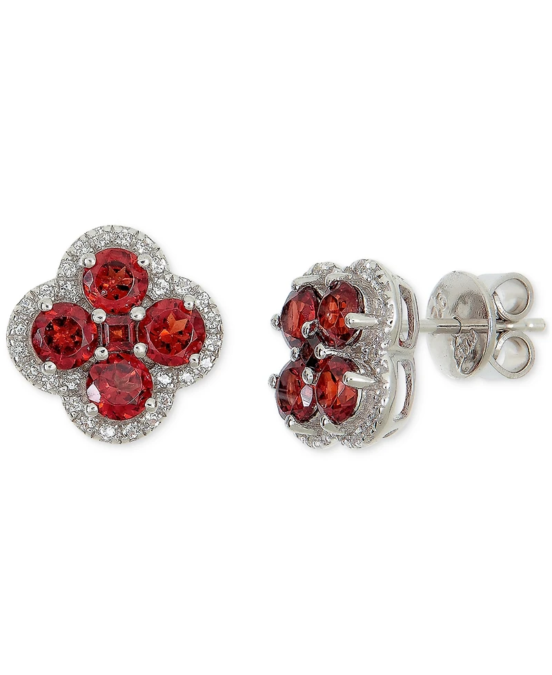 Macy's Garnet (3-1/4 ct. t.w.) & White Topaz (1/3 ct. t.w.) Stud Earrings in Sterling Silver