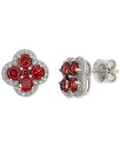 Macy's Garnet (3-1/4 ct. t.w.) & White Topaz (1/3 ct. t.w.) Stud Earrings in Sterling Silver