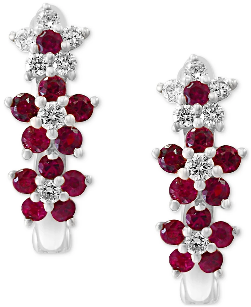 Lali Jewels Ruby (1/3 ct. t.w.) & Diamond (1/8 Extra-Small Hoop Earrings 14k Yellow Gold, 0.15" (Also Available White Gold)