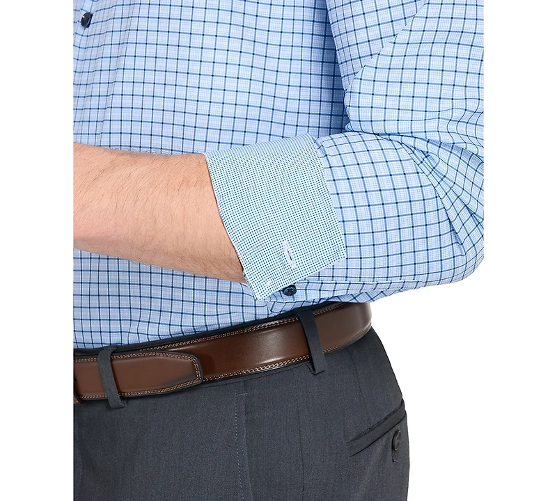 Men's Slim Fit Square Plaid 4-Way Stretch Performance Dress Shirt