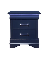 Solid Wood Nightstand with Two Drawers and Built-In Light for Bedroom