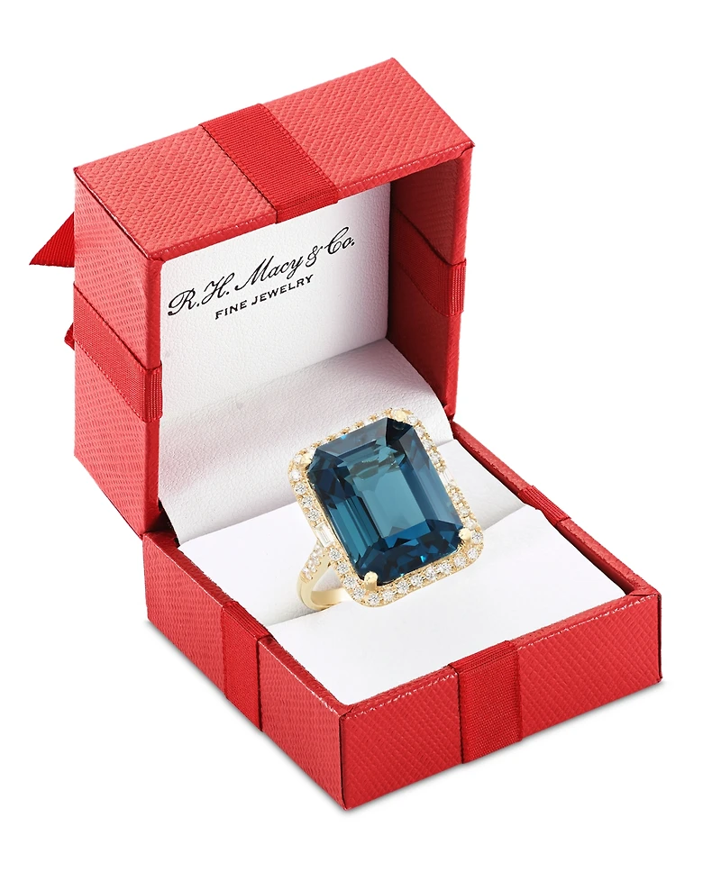 Effy Blue Topaz (10-3/4 ct. t.w.) & Diamond (3/8 Halo Ring 14k Gold
