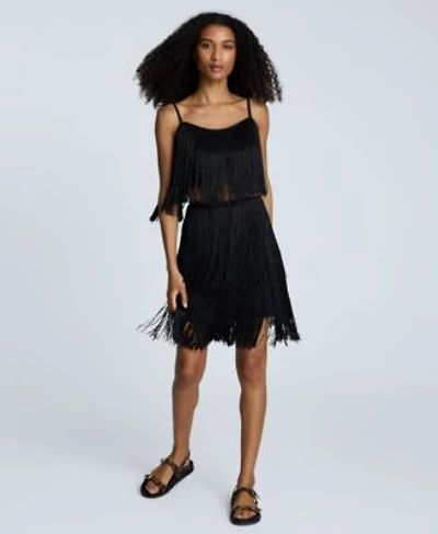 Kenneth Cole Womens Fringe Cropped Camisole Top Tiered Fringe Back Zip Skirt