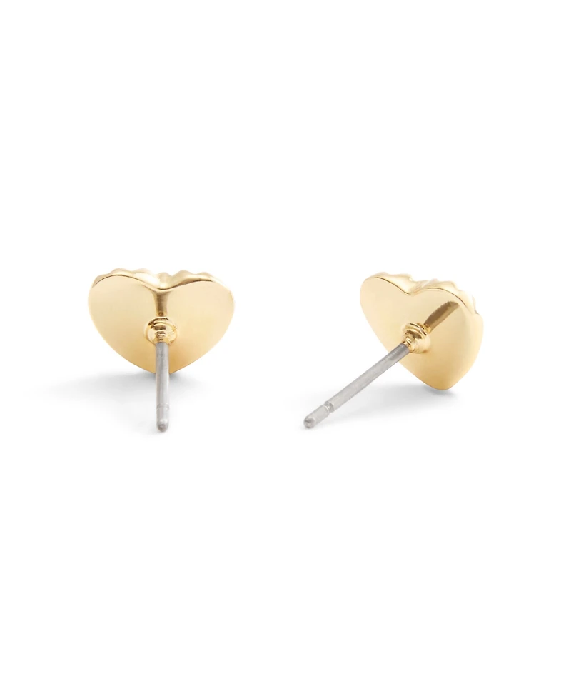 Coach Gold Signature Textured Heart Stud Earrings