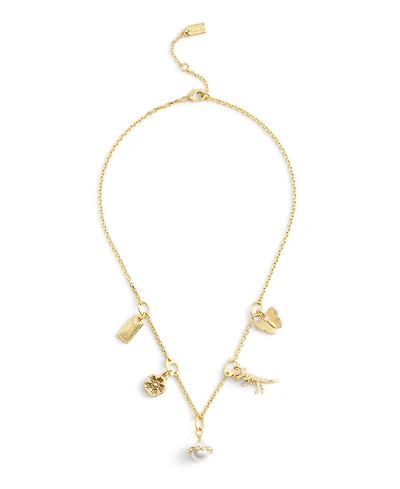 Coach Faux Stone Signature Heritage Cultivated Pearl Mixed Charm Bib Necklace