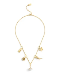 Coach Faux Stone Signature Heritage Cultivated Pearl Mixed Charm Bib Necklace