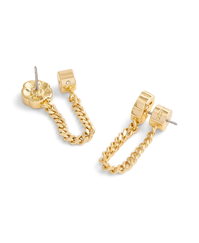 Coach Faux Cultivated Pearl Signature Tea Rose Front Back Earrings