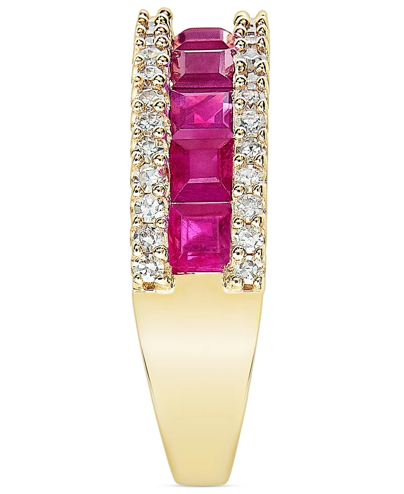 Emerald (1 ct. t.w.) & Diamond (1/3 Channel Set Band 14k Gold (Also available Ruby Sapphire)