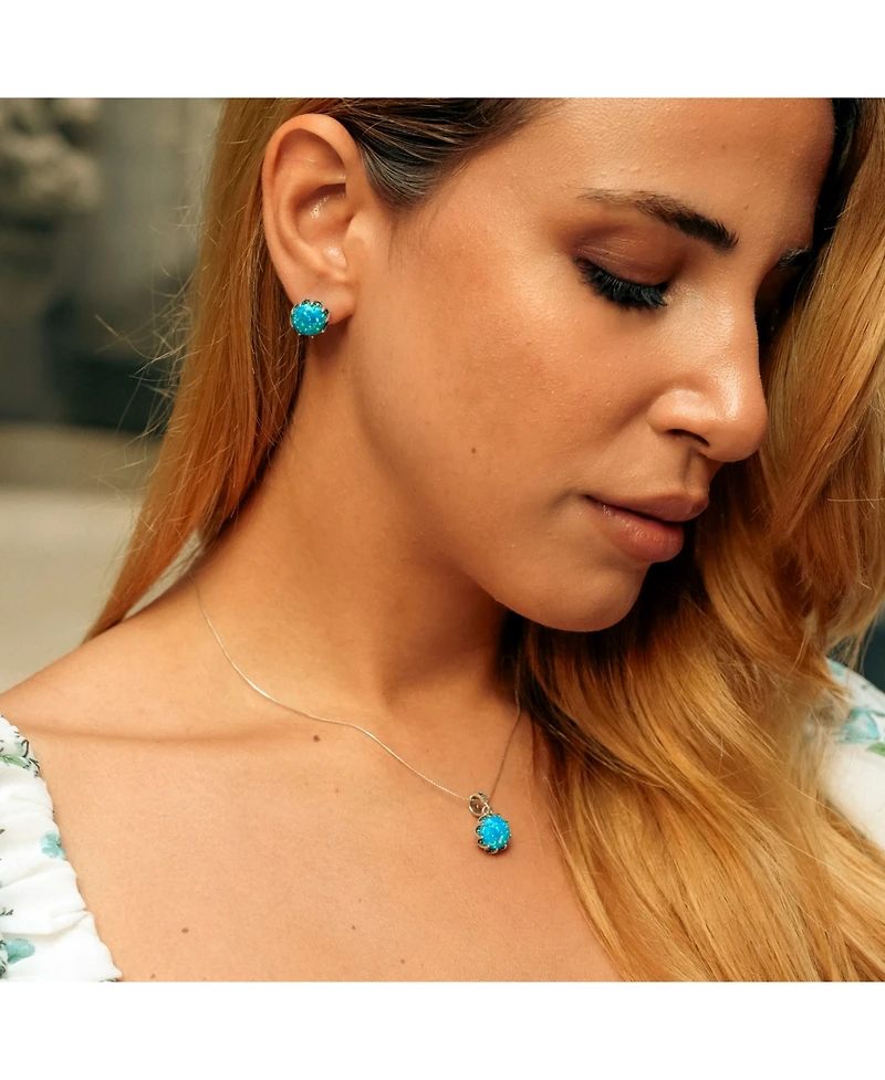 Spero London Round Opal High Quality Sterling Silver Pendant Necklace