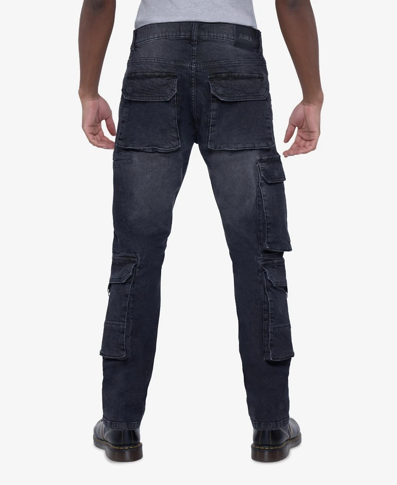 Raw X Men's All Over Multi Cargo Pocket Straight Fit Fashion Jeans
