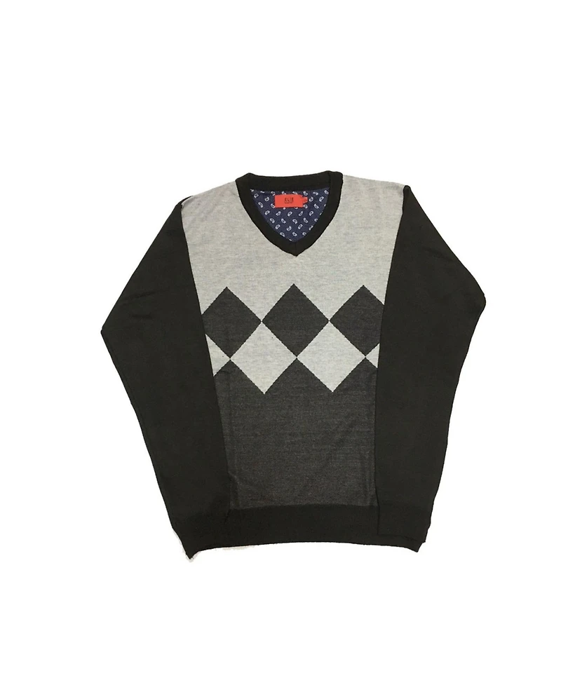 Elie Balleh Boys Black Crew Neck Argyle Sweater