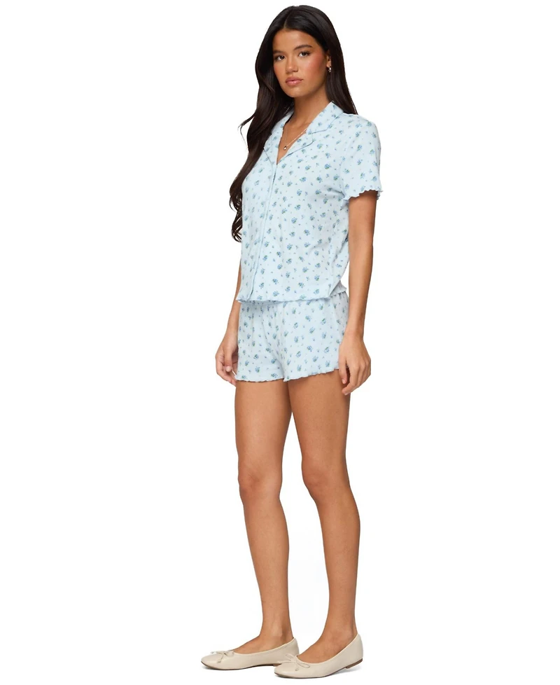 Edikted Women's Camden Floral Pointelle Button Up Shirt