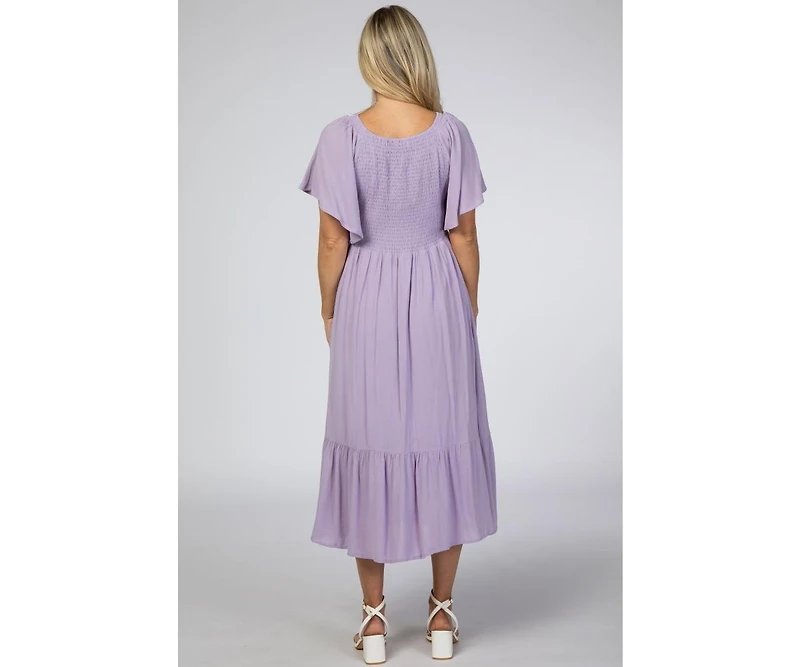Pinkblush Maternity Lavender Smocked Ruffle Dress