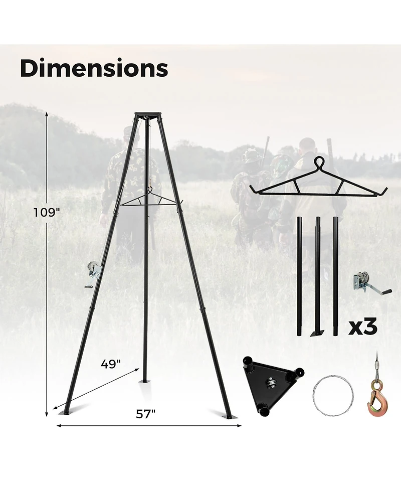 Tripod Game Hoist Deer Hanger 600 Lbs Capacity Deer Skinning Rack
