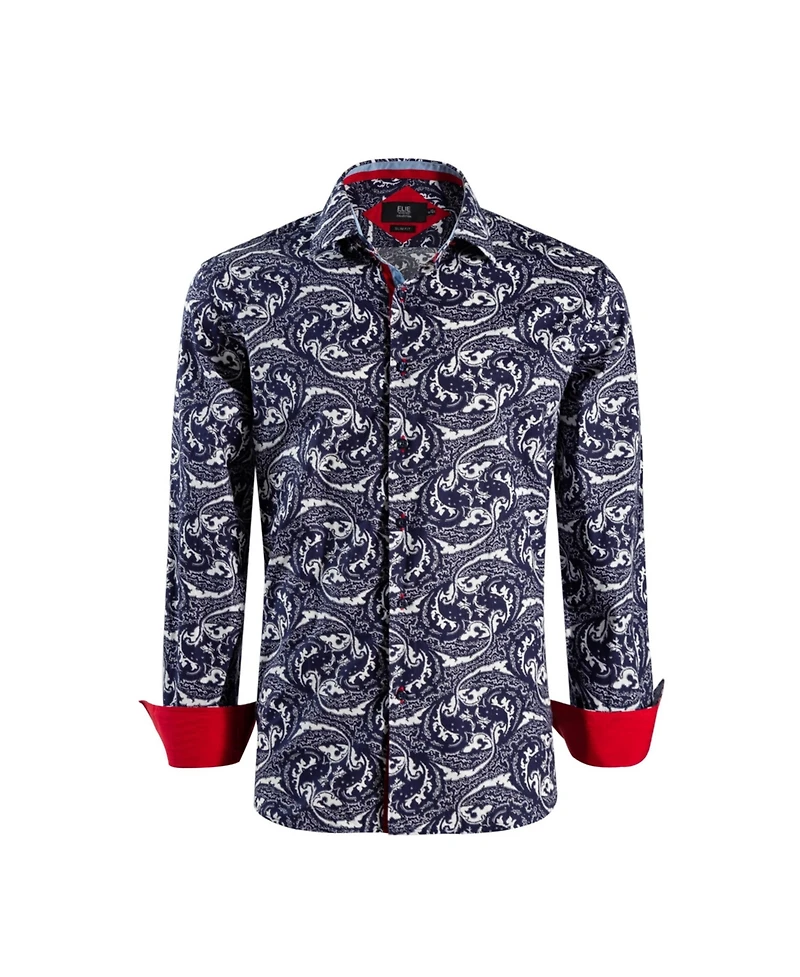 Elie Balleh Big Boys Navy Paisley Pattern Slim Fit Shirt