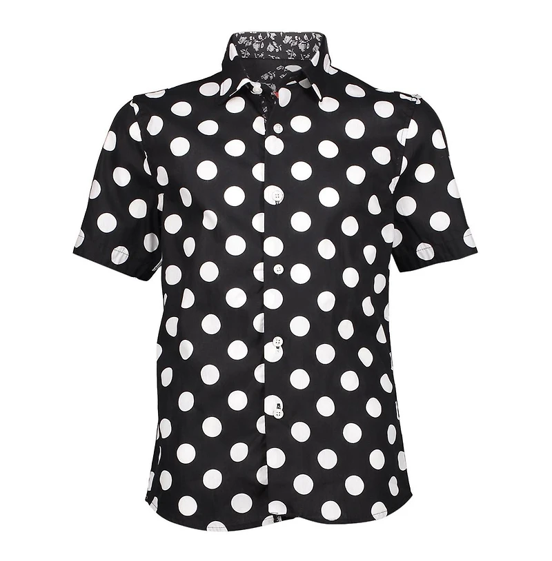 Elie Balleh Big Boys Black Short Sleeve Navy Polka Dot Slim Fit Shirt