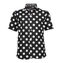 Elie Balleh Big Boys Black Short Sleeve Navy Polka Dot Slim Fit Shirt