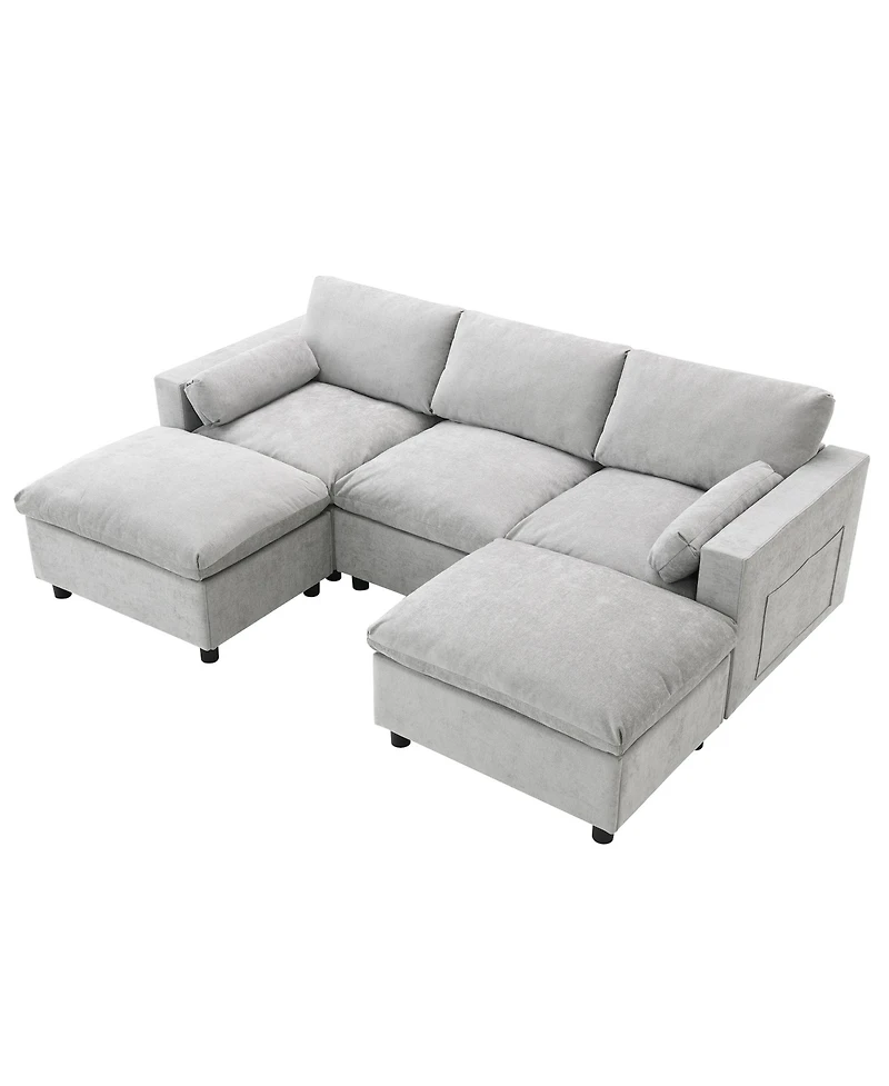 Chenille Modular Sectional Sofa with Ottomans & Pillows