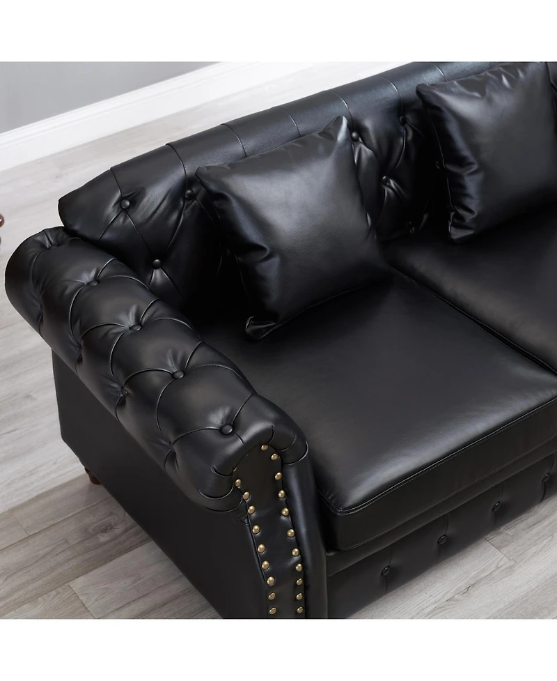 Streamdale 85.8" Chesterfield Sofa - Tufted Faux Leather - Black