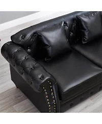 Streamdale 85.8" Chesterfield Sofa - Tufted Faux Leather - Black