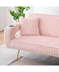 Streamdale White Corduroy Sofa with Pillows - Minimalist Living Room/Study