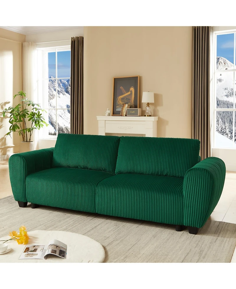 Streamdale Green Corduroy Convertible Sleeper Sofa with Storage